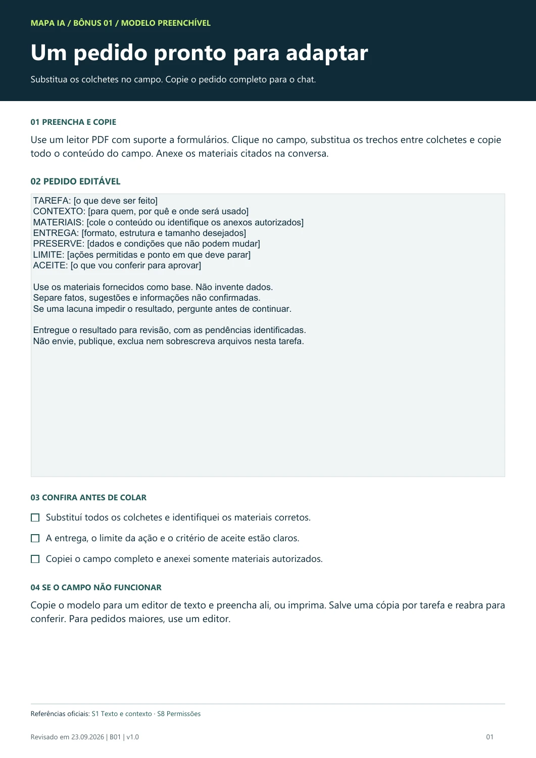 Primeira página real do bônus Modelo de pedido de tarefa
