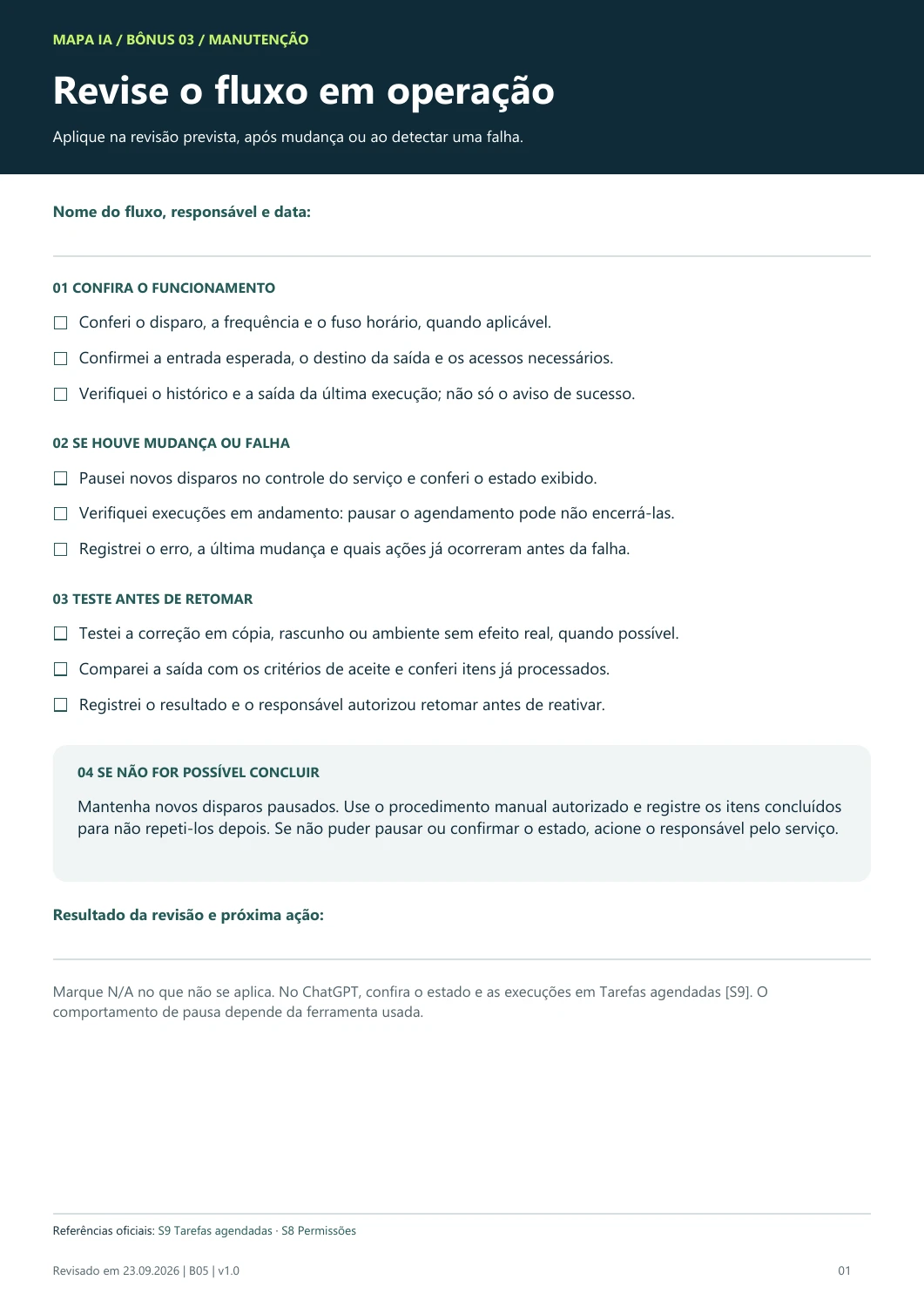 Primeira página real do bônus Roteiro de manutenção de automações